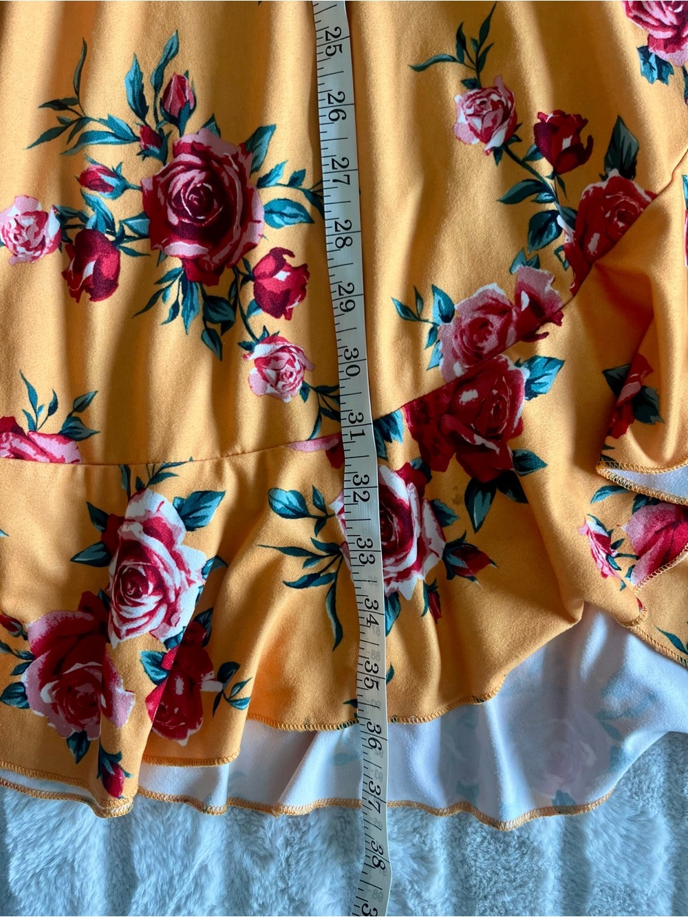 H&M Mustard Yellow Floral Cottagecore Boho Chic Wrap Ruffle Dress Sz 10 - Picture 7 of 15